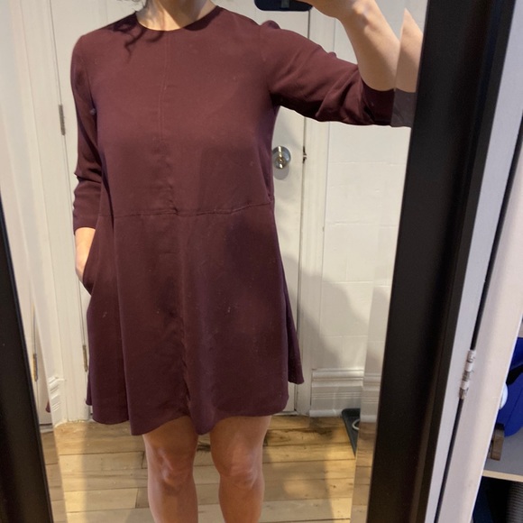 SOLD🍀Aritzia Wilfred Myosotis burgundy A-line mini dress with pockets, size XS - Picture 11 of 11